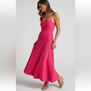 Knit midi dress in hot pink NWT